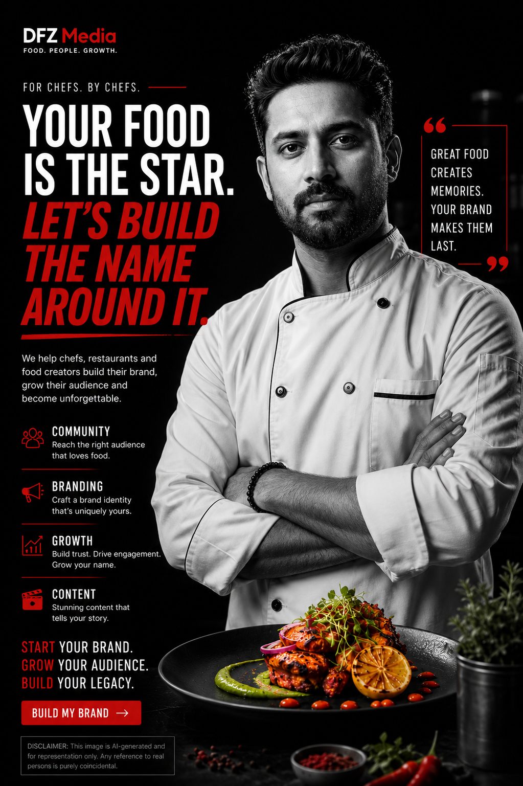 A chef in their kitchen with a signature dish