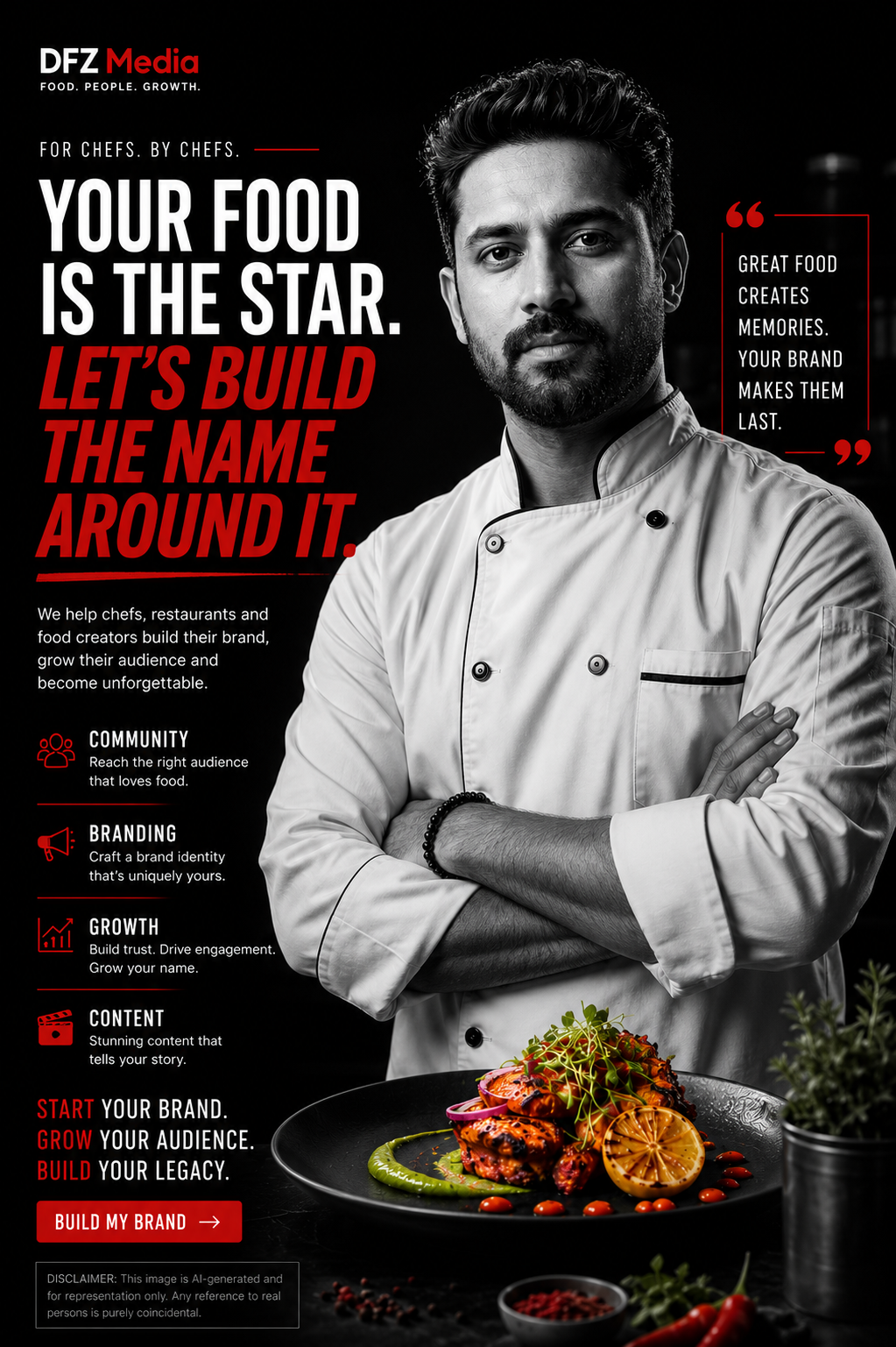 A chef in their kitchen with a signature dish