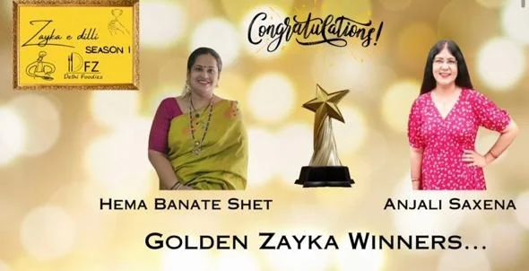 Golden Zayka winners artwork showing Hema Banare Shet and Anjali Saxena either side of a star trophy